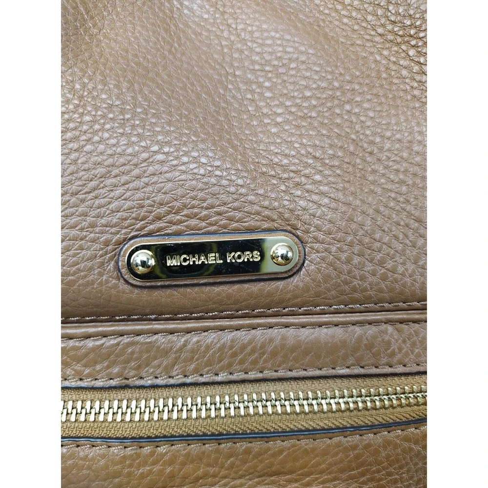 Michael Kors Fulton Brown Pebbled Leather Buckle Pocket Zipper Hobo Shoulder Bag